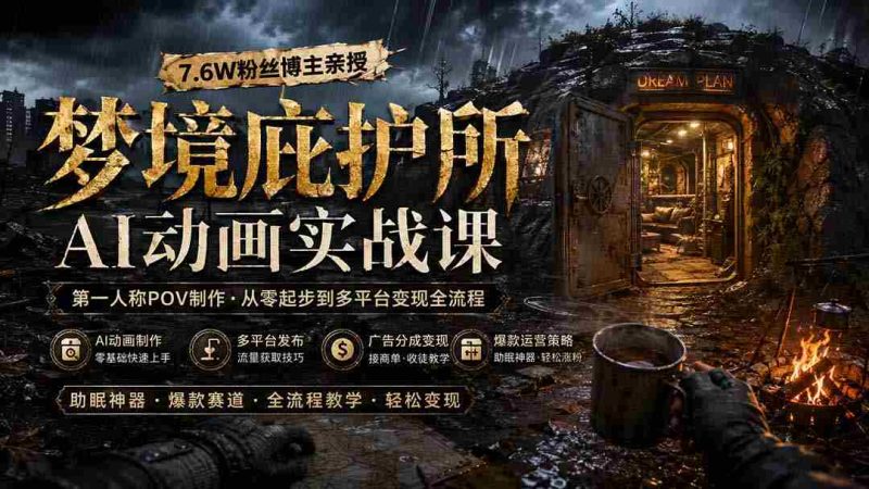 (19886期)梦境庇护所AI动画实战课:7.6W粉丝博主亲授第一人称POV制作,从零起步到多平台发布变现全流程-有道网创