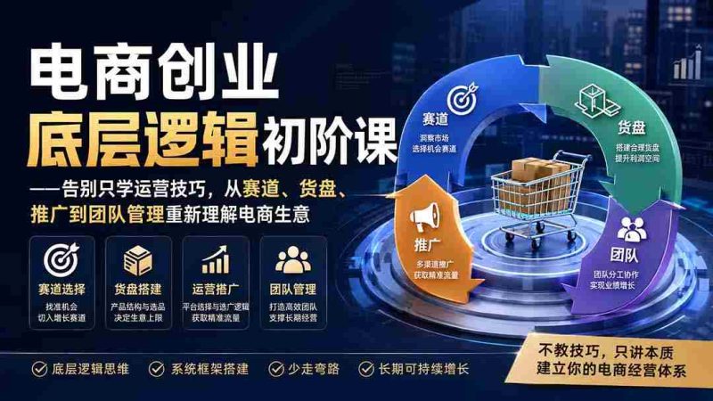 (19926期)电商创业底层逻辑初阶课——告别只学运营技巧,从赛道、货盘、推广到团队管理重新理解电商生意-有道网创