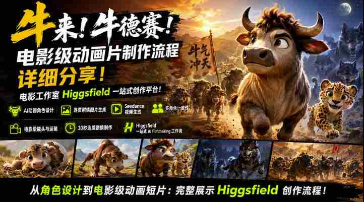 牛来！牛德赛！电影级动画片制作流程详细分享！电影工作室Higgsfield一站式创作平台，完整创作流程-有道网创