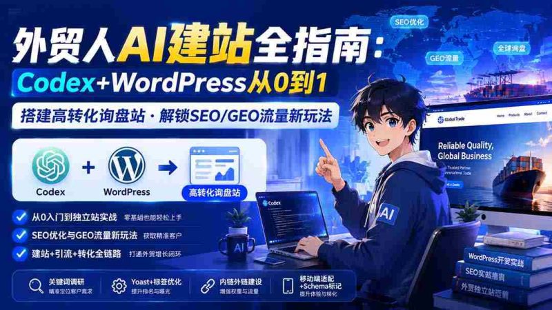 (20003期)外贸人AI建站全指南:Codex+WordPress从0到1·搭建高转化询盘站·解锁SEO/GEO流量新玩法-更新8月-有道网创