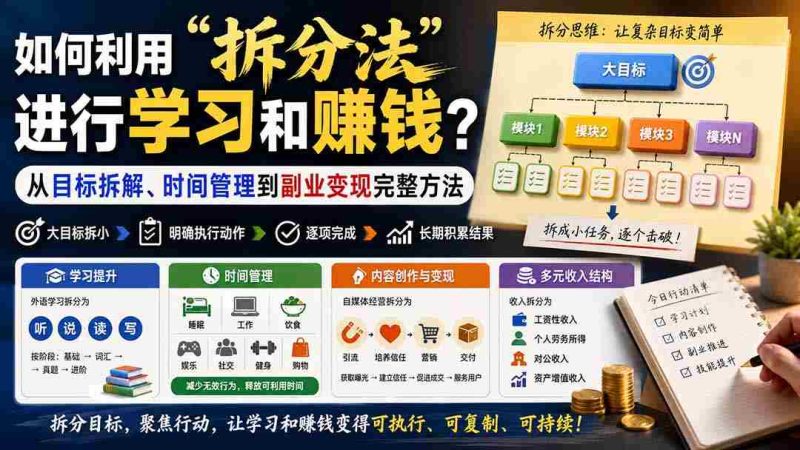 （20022期）付费文章：如何利用“拆分法”进行学习和賺钱？从目标拆解、时间管理到副业变现完整方法-有道网创