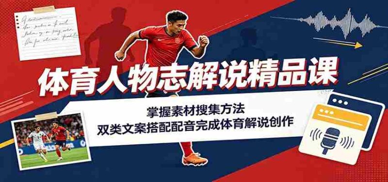 体育人物志解说精品课:掌握素材搜集方法,双类文案搭配配音完成体育解说创作-有道网创