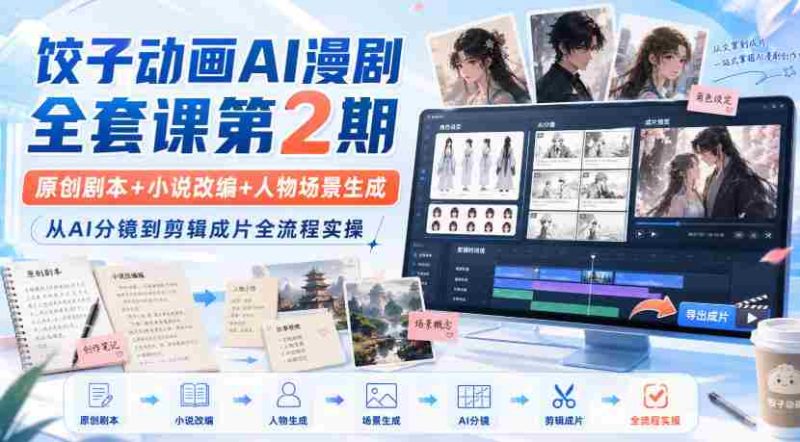 饺子动画AI漫剧全套课第2期:原创剧本+小说改编+人物场景生成,从AI分镜到剪辑成片全流程实操-有道网创