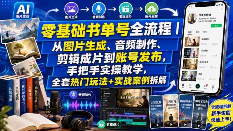 零基础书单号全流程｜从图片生成、音频制作、剪辑成片到账号发布，手把手实操教学，全套热门玩法+实战案例拆解-有道网创