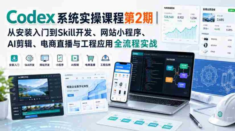 Codex系统实操课程第2期|从安装入门到Skill开发、网站小程序、AI剪辑、电商直播与工程应用全流程实战-有道网创