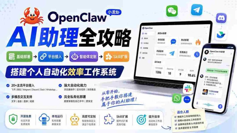 (19889期)OpenClaw小龙虾 AI助理全攻略:基础部署→平台接入→智能体定制→Skill扩展,搭建个人自动化效率工作系统-有道网创