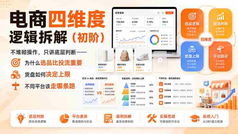 电商四维度逻辑拆解（初阶）不堆砌操作，只讲底层判断——为什么选品比投流重要、货盘如何决定上限、不同平台该走哪条路-有道网创