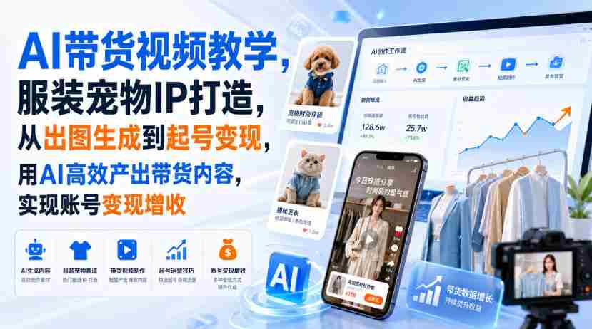 AI带货视频教学，服装宠物IP打造，从出图生成到起号变现，用AI高效产出带货内容，实现账号变现增收-有道网创