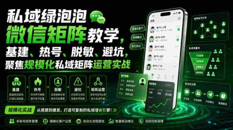 私域绿泡泡微信矩阵教学,基建、热号、脱敏、避坑,聚焦规模化私域矩阵运营实战-有道网创