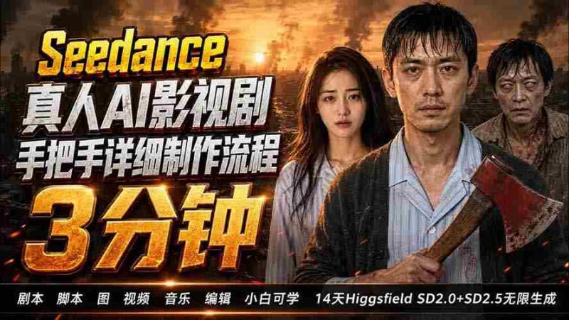(19706期) 3分钟真人AI影视剧怎么做?SD 2.0手把手完整制作流程|Higgsfield 14天SD 2.0/2.5无限生成-有道网创