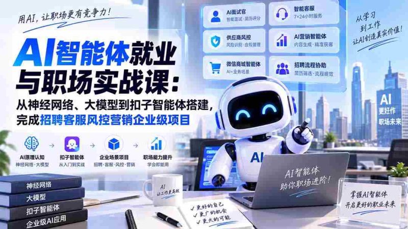 AI智能体就业与职场实战课:从神经网络、大模型到扣子智能体搭建,完成招聘客服风控营销企业级项目-有道网创