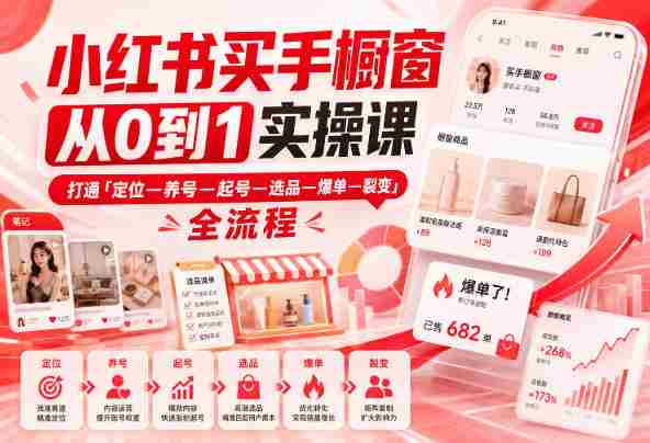 小红书买手橱窗从0到1实操课,打通「定位—养号—起号—选品—爆单—裂变」全流程-有道网创