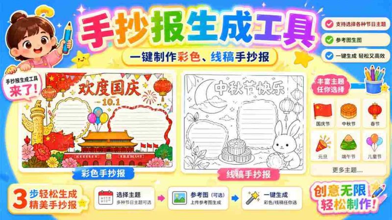 （20265期）手抄报批量生成工具来了，完全免费，告别豆包生图，这个高清无水印-有道网创