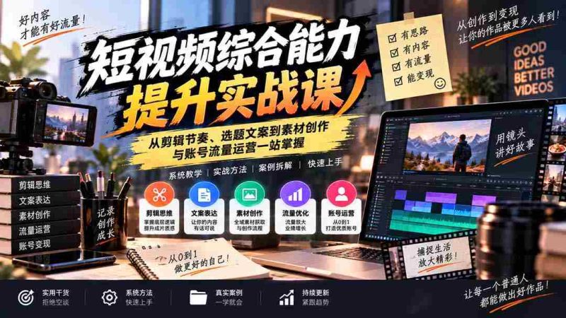 全方位短视频高手养成手册:剪辑技巧、选题文案、素材制作及账号流量运营一网打尽-有道网创