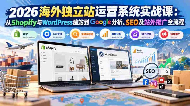 2026海外独立站运营系统实战课:从Shopify与WordPress建站到Google分析、SEO及站外推广全流程-有道网创
