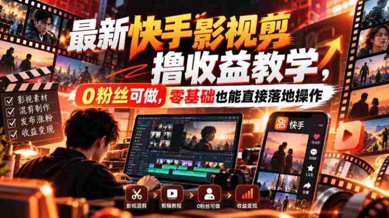 最新快手影视混剪撸收益教学,0粉丝可做,零基础也能直接落地操作-有道网创