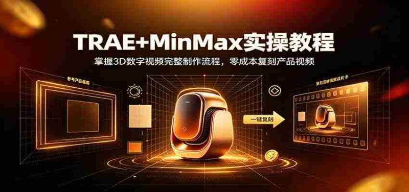 TRAE+MinMax实操教程：3D数字视频完整制作流程，零成本复刻产品视频-有道网创