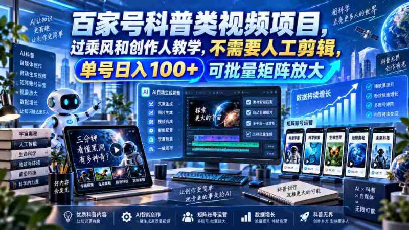百亿流量科普短视频计划,乘风破浪学创作技巧,零剪辑操作,单账号日赚百元,轻松构建矩阵效应-有道网创