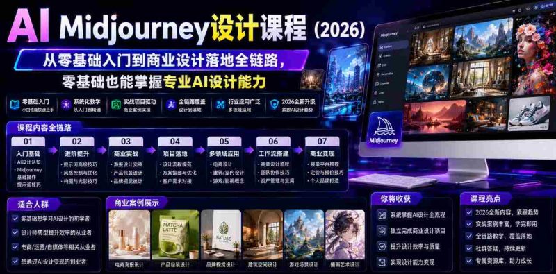 AI Midjourney设计课程(2026),从零基础入门到商业设计落地全链路,零基础也能掌握专业AI设计能力(更新0913)-有道网创