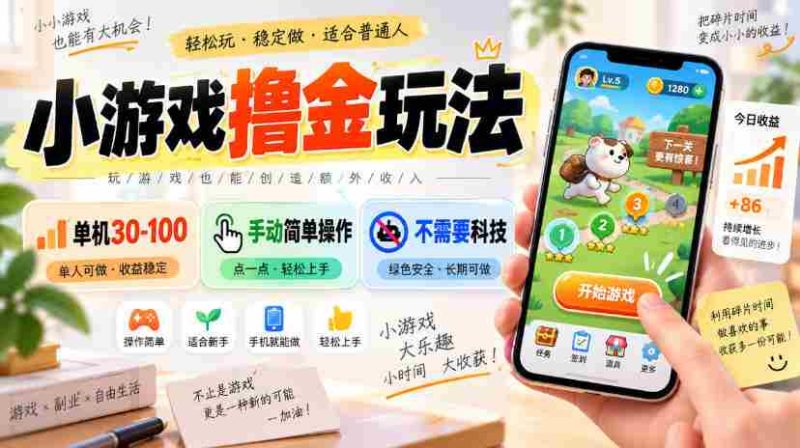 小游戏撸金玩法,单机30-100,手动简单操作,不需要科技-有道网创