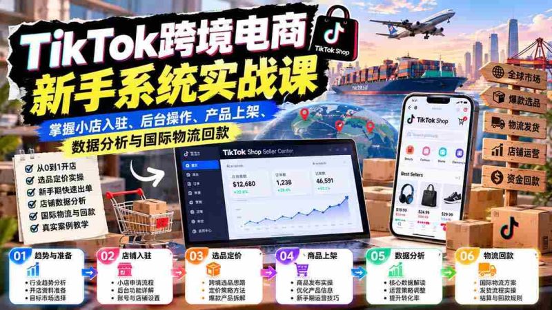 新手速成指南:TikTok跨境电商实操课程全解析——轻松掌握店铺入驻、运营管理、上架技巧、数据解析及跨境收款-有道网创
