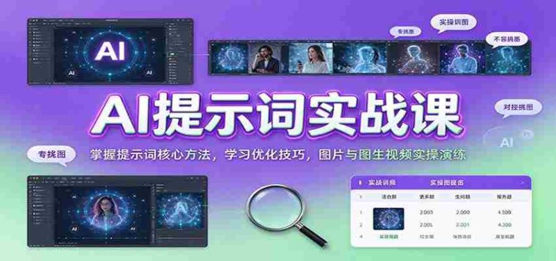 AI提示词实战课:掌握提示词核心方法,学习优化技巧,图片与图生视频实操演练-有道网创