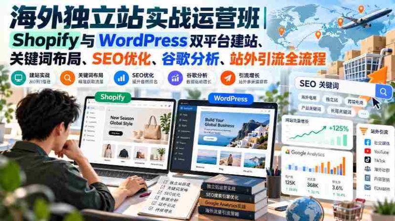 海外独立站实战运营班|Shopify与WordPress双平台建站、关键词布局、SEO优化、谷歌分析、站外引流全流程-有道网创