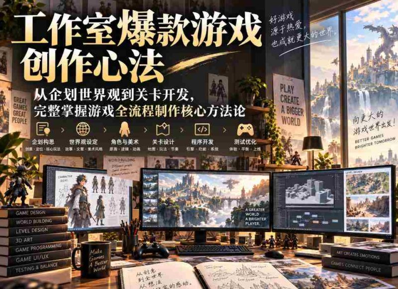 工作室爆款游戏创作心法|从企划世界观到关卡开发,完整掌握游戏全流程制作核心方法论-有道网创