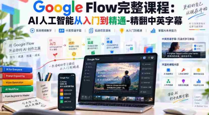 高清呈现】Google Flow全程教程：人工智能学习之路，从新手到高手，中英字幕全收录-有道网创