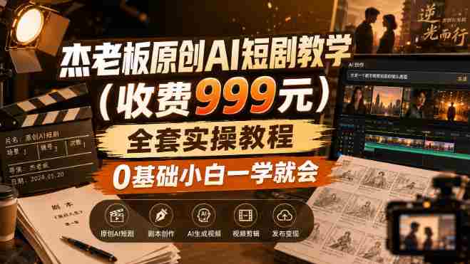 杰老板原创AI短剧教学(收费999元),全套实操教程,0基础小白一学就会,非搬运技术-有道网创