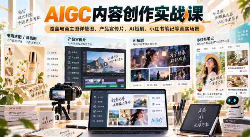 AIGC内容创作实战课,覆盖电商主图详情图、产品宣传片、AI短剧、小红书笔记等真实场景-有道网创