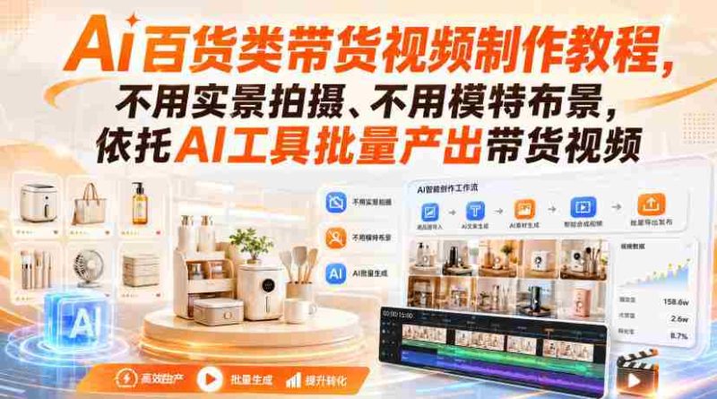 Ai百货类带货视频制作教程，不用实景拍摄、不用模特布景，依托AI工具批量产出带货视频-有道网创