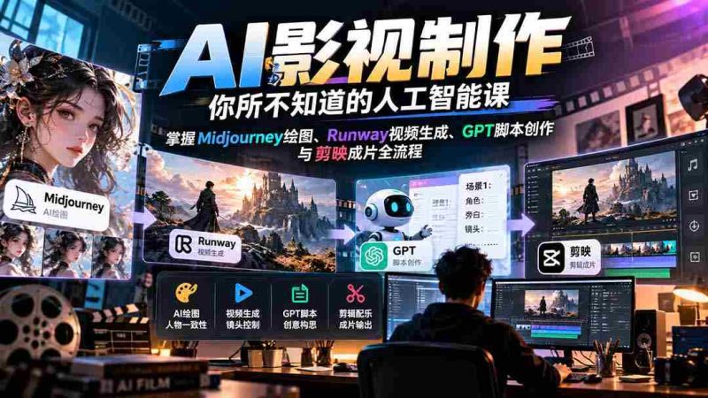 揭秘AI影视制作奥秘:深度学习Midjourney绘图、Runway视频制作、GPT脚本编写与剪映剪辑全攻略-有道网创