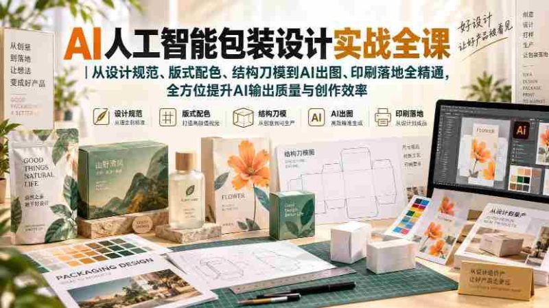 AI人工智能包装设计实战全课|从设计规范、版式配色、结构刀模到AI出图、印刷落地全精通-有道网创