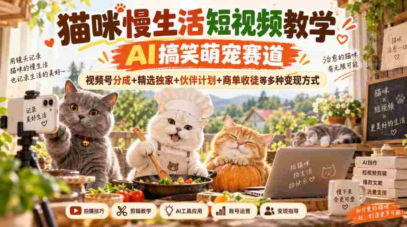 AI赋能萌宠搞笑短视频，猫主子悠闲日常攻略，一网打尽视频变现路径：平台分成、独家精选、合作招募与学徒招募多元收益攻略-有道网创