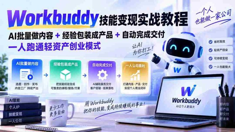 Workbuddy技能变现实战教程:AI批量做内容+经验包装成产品+自动完成交付,一人跑通轻资产创业模式-有道网创