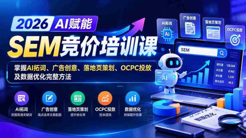 2026AI加持SEM竞价实战课程:全解析AI关键词拓展、广告构思、着陆页策略、OCPC投放与数据精细化处理技巧-有道网创