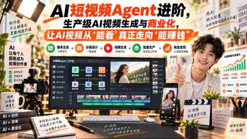 AI短视频Agent进阶,生产级AI视频生成与商业化,让AI视频从”能看”真正走向”能賺钱”-有道网创