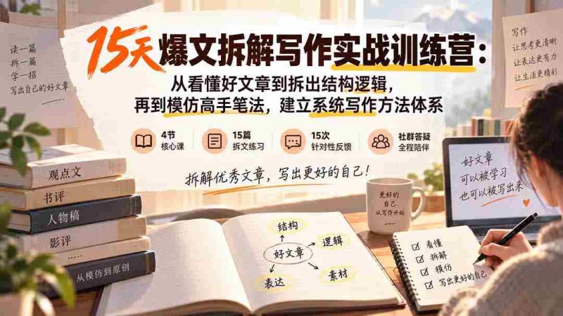 (20271期)15天爆文拆解写作实战训练营:从看懂好文章到拆出结构逻辑,再到模仿高手笔法,建立系统写作方法体系-有道网创