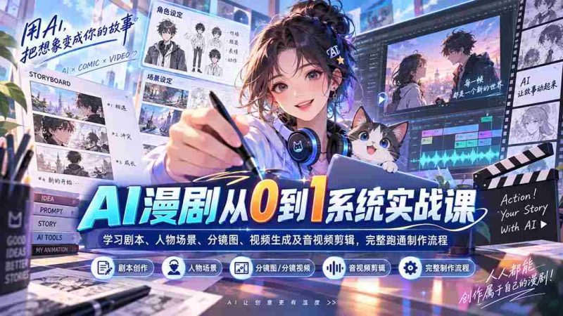 AI漫剧从0到1系统实战课:学习剧本、人物场景、分镜图、视频生成及音视频剪辑,完整跑通制作流程-有道网创
