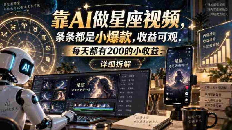 靠AI做星座视频,条条都是小爆款,收益可观,每天都有200的小收益,详细拆解-有道网创