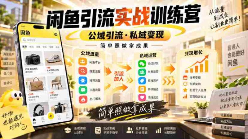 闲鱼引流实战训练营,公域引流·私域变现,简单照做拿成果-有道网创