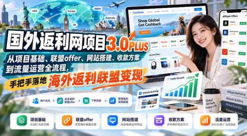 全球返利平台3.0PLUS全解析:涵盖项目起点、合作优惠、搭建攻略、支付策略及流量推广,一站式实现海外联盟收益变现-有道网创