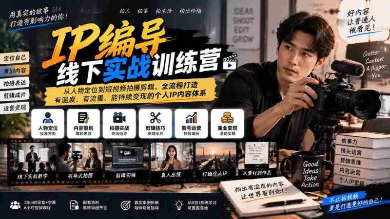 全新IP编导实战班:全方位升级,从角色塑造到短视频制作,构建温暖、热门、盈利的个人品牌内容生态-有道网创