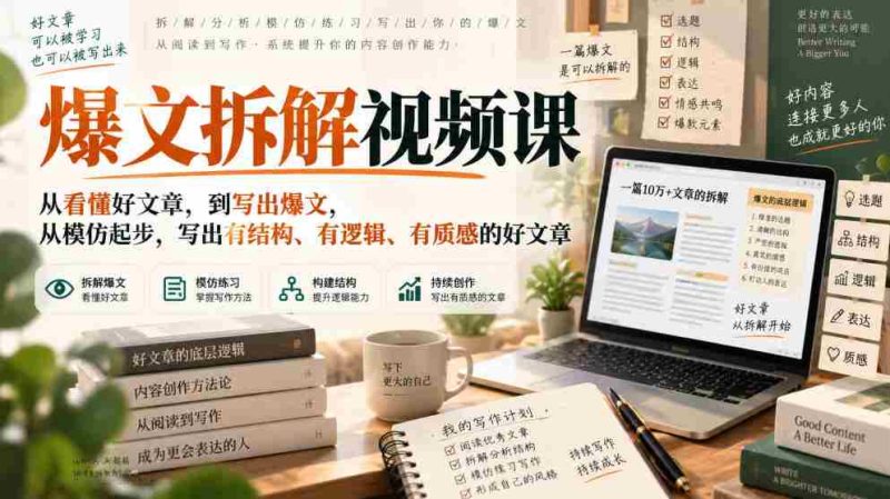 爆文拆解视频课,从看懂好文章,到写出爆文,从模仿起步,写出有结构、有逻辑、有质感的好文章-有道网创