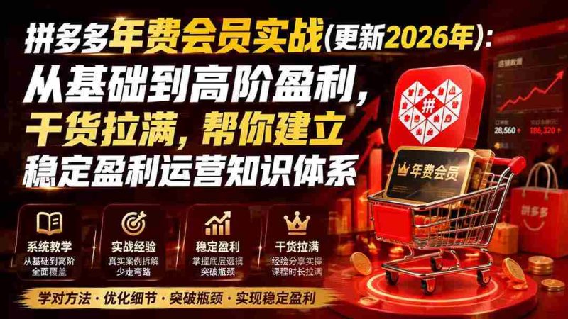 (20157期)拼多多年费会员实战(更新2026年):从基础到高阶盈利,干货拉满,帮你建立稳定盈利运营知识体系-有道网创