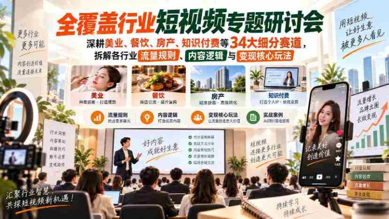 聚焦短视频领域，深入探讨美业、餐饮、房产、知识付费等34个细分市场，解析行业流量密码、内容策略及盈利关键-有道网创