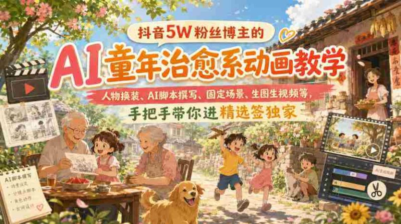 抖音5W粉丝博主的AI童年治愈系动画教学,人物换装、AI脚本撰写、固定场景、生图生视频等,手把手带你进精选签独家-有道网创