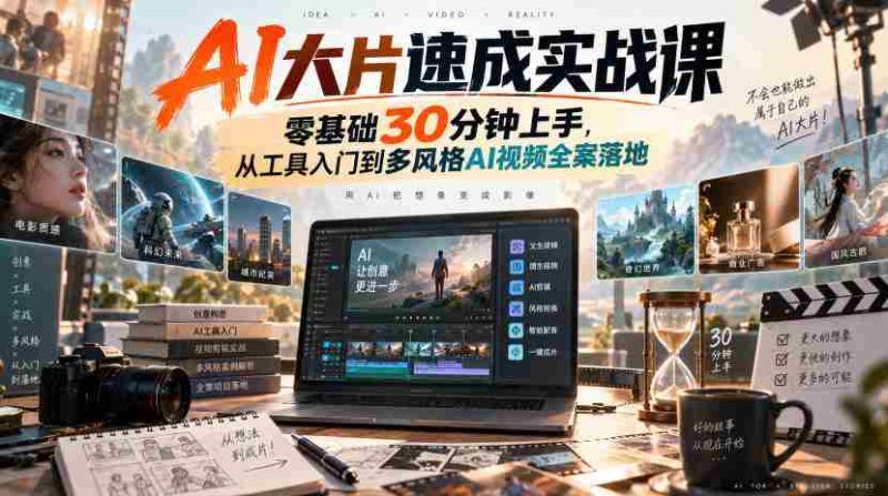 AI大片速成实战课|零基础30分钟上手,从工具入门到多风格AI视频全案落地-有道网创