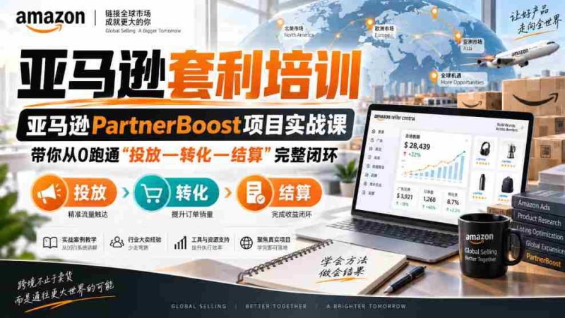 lead菌·亚马逊套利培训,亚马逊partnerboost项目实战课,带你从0跑通”投放—转化—结算”完整闭环-有道网创